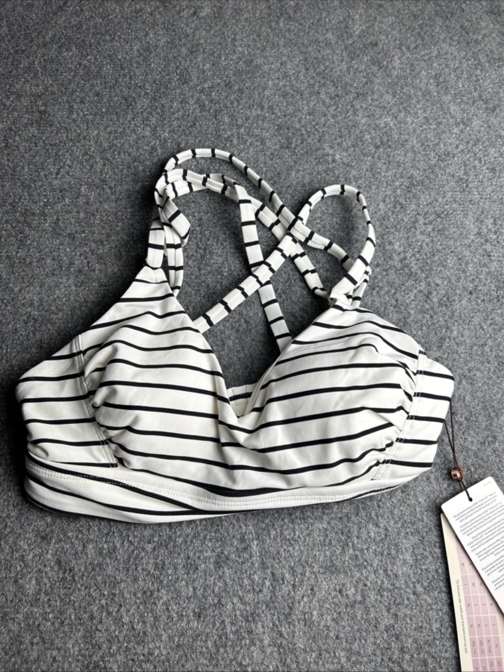 CALIA by Carrie Underwood Striped Cross-Back Bikini Top in White and Black XS